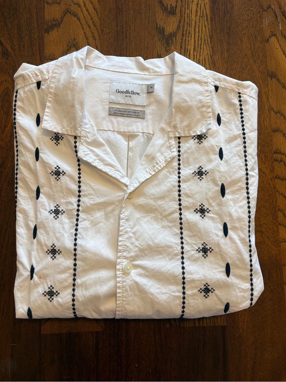 Goodfellow & Co White Short-Sleeve Embroidered Shirt